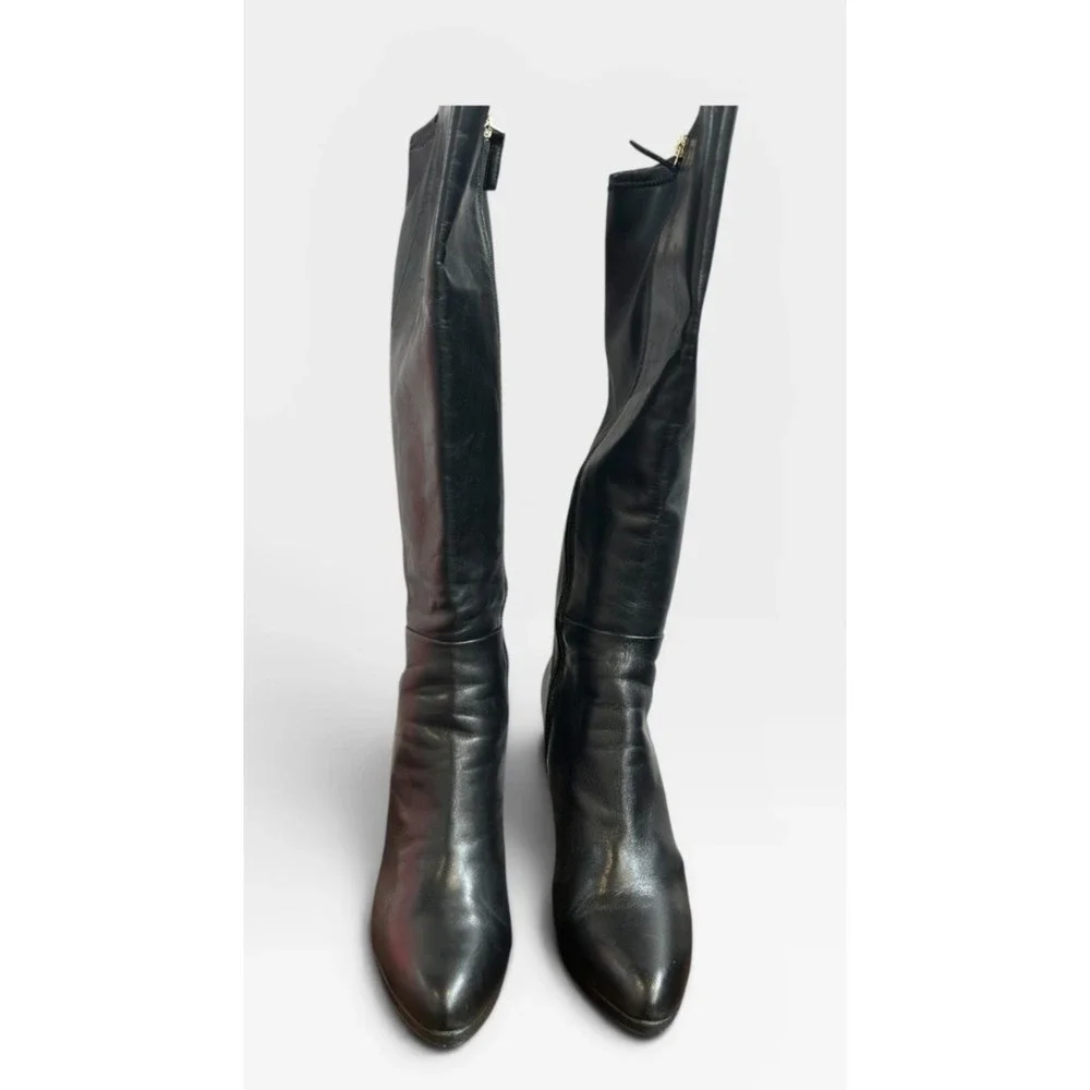 NINE WEST Quizme Black Soft Leather Platform Stiletto Heel Zip Tall Boot Size 11 - Picture 5 of 16
